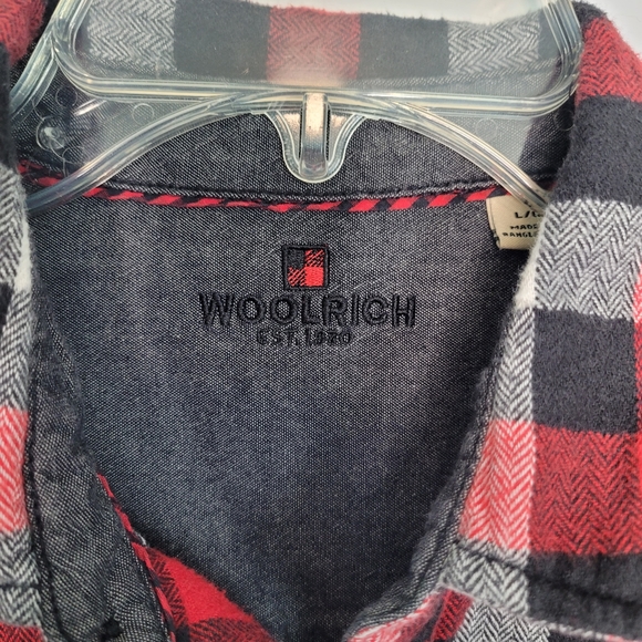 Woolrich Plaid Flannel Shirt Red Black White Cotton Men's Size L - Picture 4 of 10